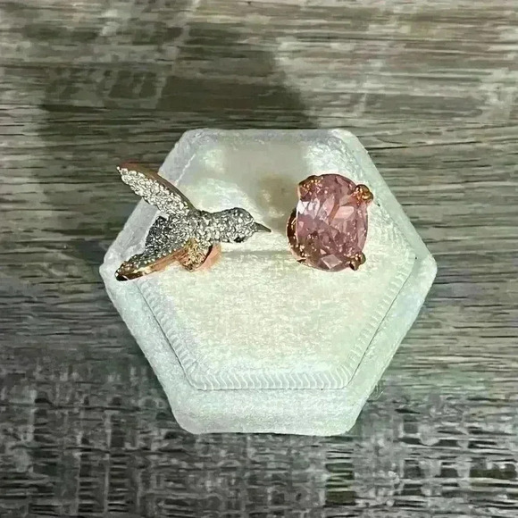 Fashion Pink Zircon Rhinestone Hummingbird Rose Gold Ring Size 9 - Picture 5 of 8